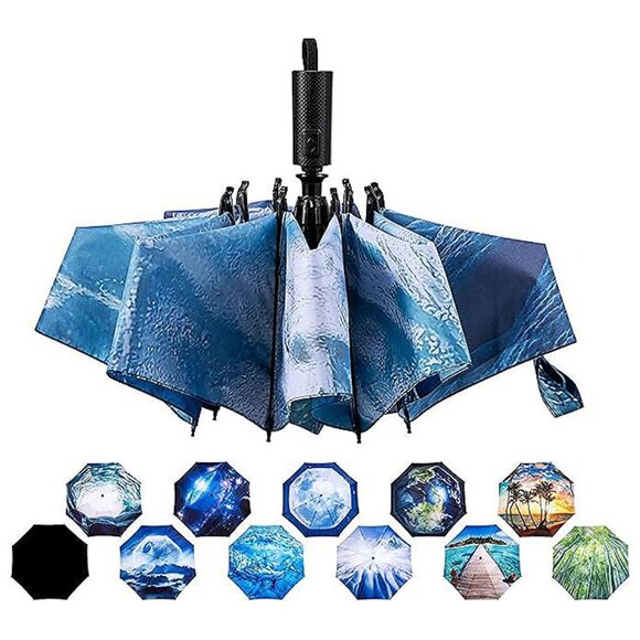 Compact Reverse Folding Umbrella Auto Windproof Travel Umbrella H1.15.Ice Cave